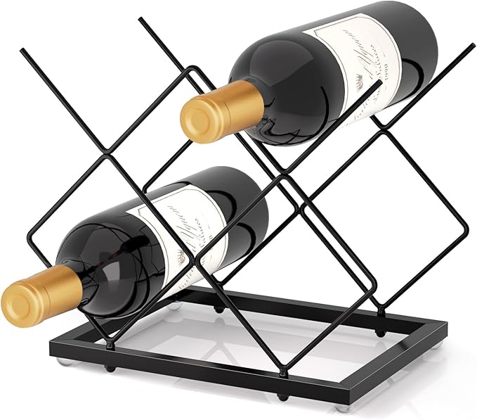 Urban Deco Small Wine Rack 5 Bottle Holder - Modern Metal Wire Wine Storage for Countertop Table Top Coffee Bar Kitchen, Black