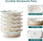 vancasso Mini Pie Pans Set of 6, 5.2 inch Ceramic Small Pie Plate for Baking, Shallow Ramekins Mini Pie Dish with Ruffled Edge for Chicken Pot Pie, Cake, Quiche, Tart, Cream Colored