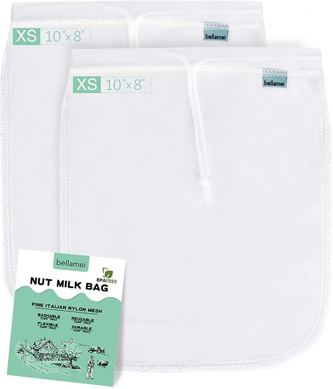 Nut Milk Bag Reusable 3 Pack Food Strainer Nut Bags For Almond/Soy Milk Greek Yogurt Professional for Cold Brew Coffee Tea Beer Juice Fine Italian Nylon Mesh (2 pack-8"x10")