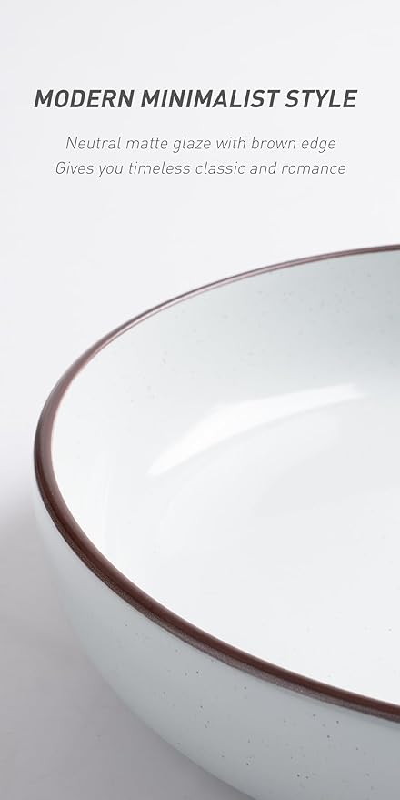 famiware Mercury Pasta Bowls Set of 4, 33 oz Large Salad Bowls, Stoneware Pasta Plates Bowls, Serving Bowls for Kitchen, Microwave & Dishwasher Safe, White