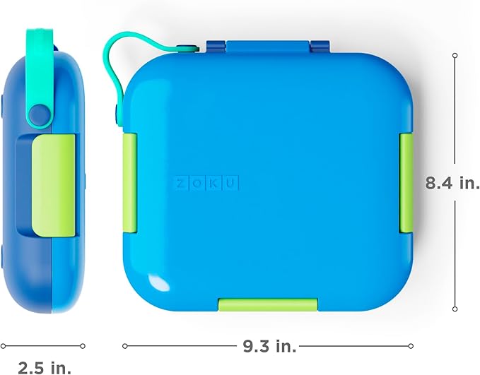 ZOKU - Bento Box with Ice Pack, Lunch Box for Kids, Easy to Carry and Clean, Freezer Pack Keeps Food Fresh, Fits Any Snack or Meal, Leakproof (Neat Bento) (Blue)