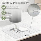Hopegiver Stone Drying Mat for Kitchen Counter, 15.75"x11.81" Foldable Quick Dry Stone Mat Kitchen, Diatomaceous Earth Absorbent Dish Drying Mat for Countertop Sink Bathroom, White with Sanding Block
