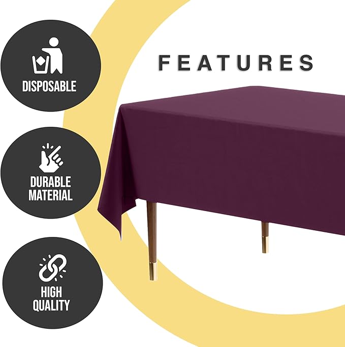 Exquisite 66% Thicker Premium Plastic Table Cloth Rectangle Table Cover 0.5 Mil 12 Pack Plum Table Cloth 54 Inch x 108 Inch Disposable Tablecloth Won't Tear Easily Like Cheap Thin Brands