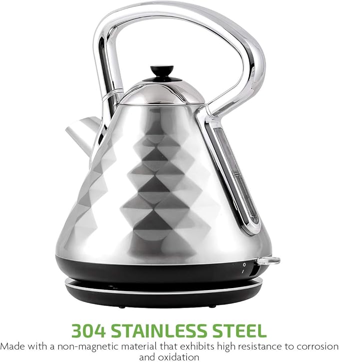 OVENTE Retro Electric Kettle, 1.7L Stainless Steel Tea Kettle, 1500W Fast Heating Hot Water Boiler with LED Indicator Light, Auto Shut-Off & Boil-Dry Protection, BPA-Free Teapot, Silver KS755BR