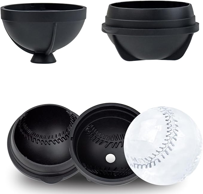 Bangp Baseball Ice Cube Molds Set of 2,Whiskey Round Ice Cube Molds,Novelty Sphere Ice Molds Create 2.5 Inch Baseball Shaped Ice Balls - Each Stone Keeps Your Drinks Cool and Unique,for Men and Women