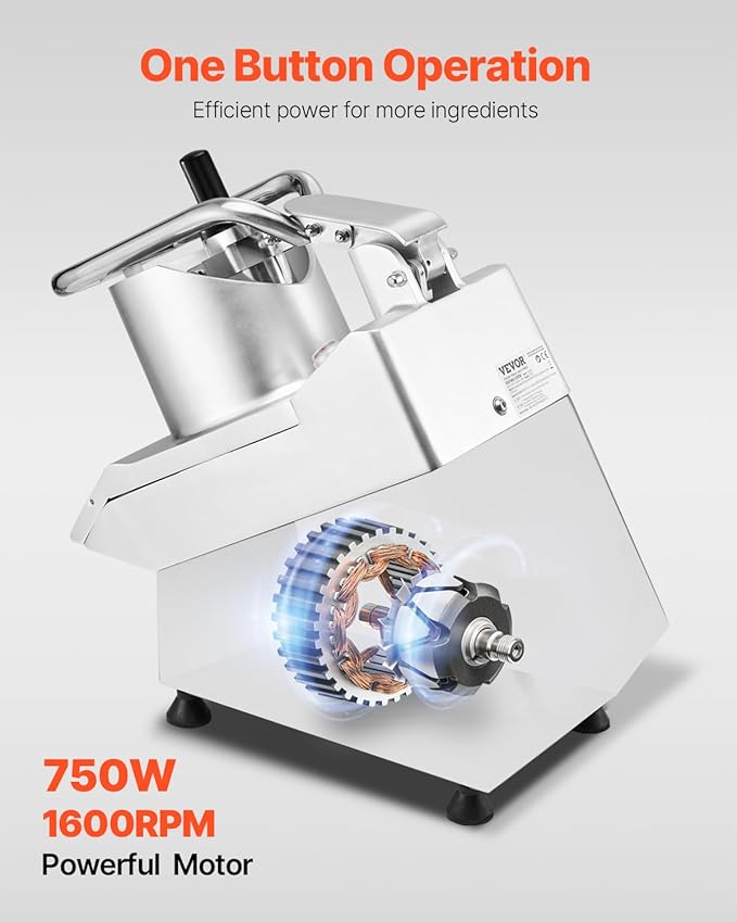 VEVOR Food Processor & Vegetable Chopper, 2 Feeding Holes Food-Grade Stainless Steel Food Processor Chopper with Detachable 6 Blades, 3mm/5mm/7mm/10mm Shredder, 2mm/4mm Slicer, for Vegetables, Fruit