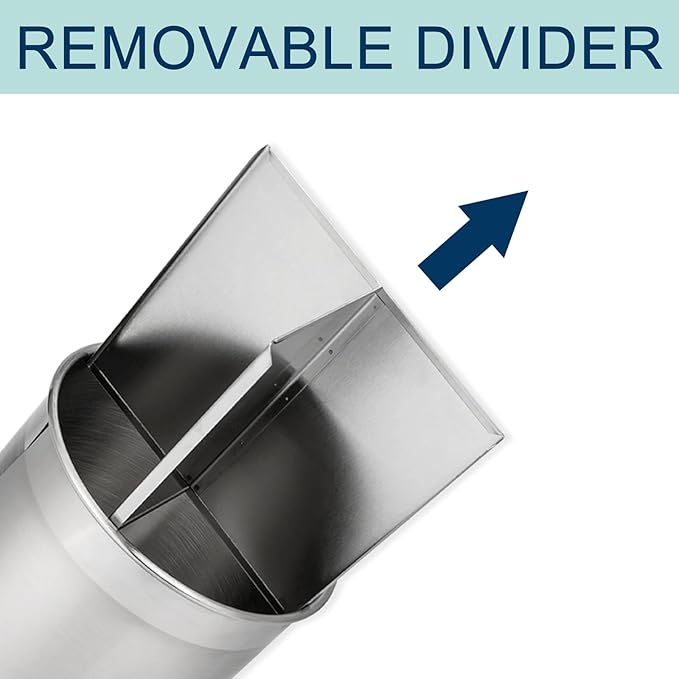 Hillbond Stainless Steel Utensil Holder for Kitchen Counter with Removable Divider, 6.9x7.5 inch Metal Utensil Holder for Countertop, 360° Rotating Spatula Crock for Cooking (EXTRA LARGE)