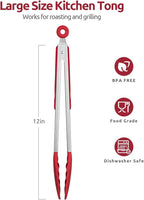 600ºF Heat Resistant Kitchen Tongs: U-Taste 12 inch Large Silicone Cooking Tong with Sturdy Non Stick Rubber Tips & Silicon Coated 18/8 Stainless Steel Handle & Smooth Locking for Serving Grill (Red)