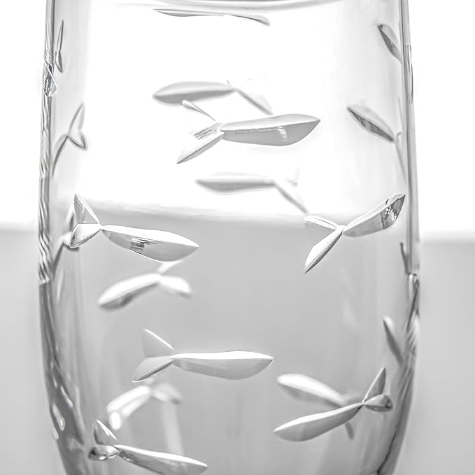 Rolf Glass School of Fish 8oz Champagne Flute Glass | Toasting Flute Glasses | Lead-Free Glass | Etched Flute Glasses | Proudly Made in the USA (Set of 4)