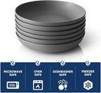 Y YHY Pasta Bowls Set of 6, Large Salad Serving Bowls, Porcelain Soup Bowls 30 Ounces, Wide and Flat, Microwave Dishwasher Safe, Matte Grey