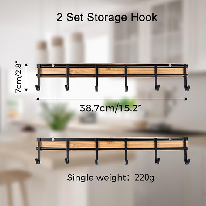 Kitchen Utensil Hanger, Wall Mout Kitchen Utensil Holder Organizer Rack with 6 Hooks, 2 Set Kitchen Wall Hooks for Hanging Utensils