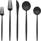 EUIRIO 40-Piece Matte Grey Black Silverware Set, Modern Flatware Set for 8, Premium Stainless Steel Cutlery Set with Forks Spoons and Knives, Heavy Duty Kitchen Utensil Sets, Dishwasher Safe