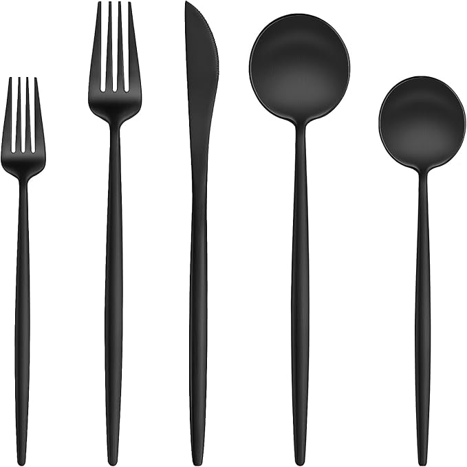 EUIRIO 60-Piece Silverware Set for 12, Stainless Steel Flatware Set Matte Black Grey, Modern Brushed Thick Cutlery Set with Spoons Forks and Knives, Utensil Set for Home Kitchen Hotel, Dishwasher Safe
