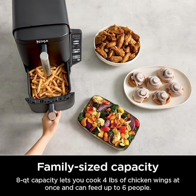 Ninja Air Fryer, 8 QT DoubleStack 2-Basket, Space Saving Design, Cooks 2lb Chicken Wings, Feeds up to 6 People, 6-in1 Air Fryer, Roast, Bake & More, Easy to Clean, Dishwasher Safe Parts, Black, SL201