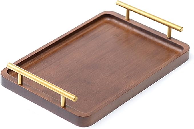 Bamboo Serving Tray with Gold Handles, Food Tray for Breakfast,Coffee Table,Dinner & Bar, Decorative Tray for Kitchen, Bedroom (Small)