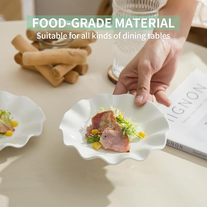 OMAYKEY 6 Inch Ceramic Dessert Plates Set of 18, Small Salad Plates, Porcelain Wave Rim Dinner Plates, Mini Appetizer Plates for Cake Waffles Snacks Side Dish, Oven Microwave Dishwasher Safe, White