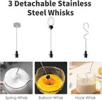 Rechargeable Milk Frother Handheld with 3 Detachable Stainless Steel Whisks, 3 Speed Adjustable Electric Whisk Foam Maker, Handheld Drink Mixer, Frother Wand for Coffee, with Storage and Charging Base