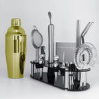 Cocktail Shaker Set Bartender Kit with Stand - 16 Piece Bar Tool Set Drink Mixer Set Includes : 25oz Shakers, Jigger, Strainer, Mixer Spoon, Muddler, Liquor Pourers, Straw (Gold)