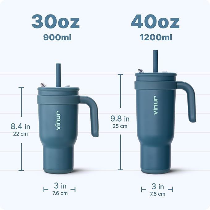 VINUR Insulated Tumbler with Handle- 30 oz Stainless Steel Vacuum Travel Coffee Mug with Straw Lid-Leak Proof Water Cup for Women| Cup Holder Friendly, Indigo Blue