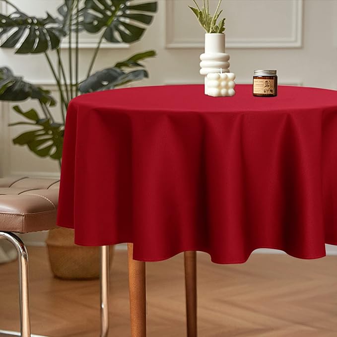 sancua 2 Pack Round Tablecloth 70 Inch Red, Stain and Wrinkle Resistant Table Cloth - Washable Polyester Table Cover for Dining Tables, Buffet Parties and Camping