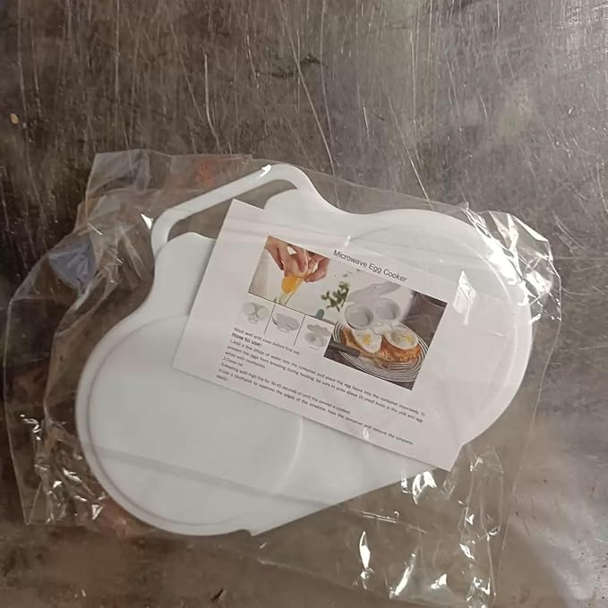 1pc white Egg Poacher, Microwave Boiler Poacher, 2 Cavity Nonstick Double Drain Poached Egg Maker Cups With Lid