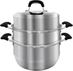 MANO Steamer Pot for Cooking 12.6 inch Steam Pots with Lid 2-tier Stainless Steel Steaming Pot Multipurpose Cookware with Handle for Vegetable, Dumpling, Stock, Sauce, Food…