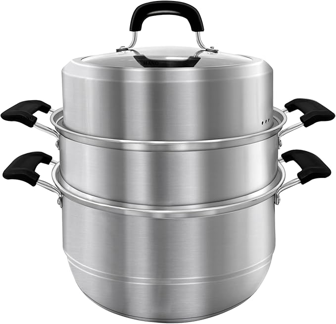 MANO Steamer Pot for Cooking 12.6 inch Steam Pots with Lid 2-tier Stainless Steel Steaming Pot Multipurpose Cookware with Handle for Vegetable, Dumpling, Stock, Sauce, Food…