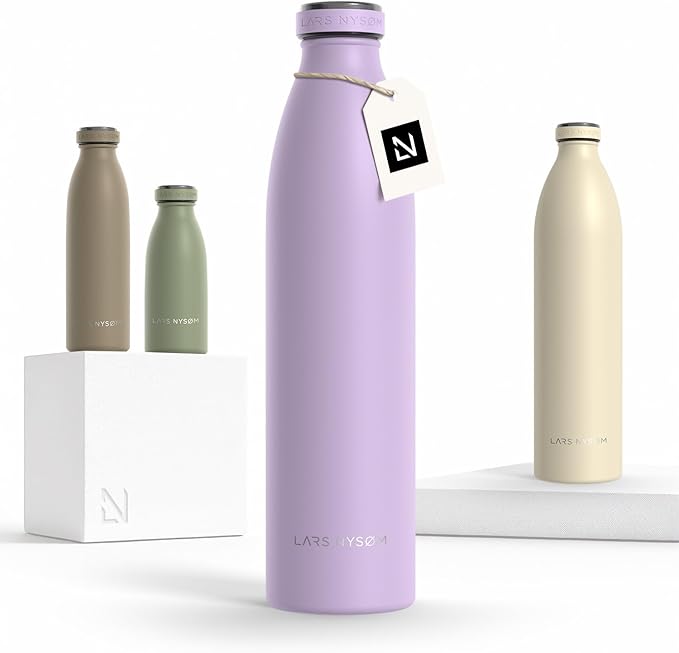 LARS NYSØM Stainless Steel Insulated Water Bottle 12oz 17oz 25oz 34oz 51oz | Insulated Thermo Flask for Hot and Cold Beverages | Leakproof Drinking Bottle (Lavender Purple, 33.9oz)