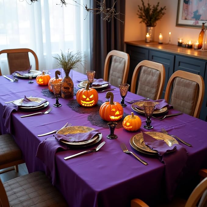 sancua Rectangle Tablecloth - 70 x 90 Inch - Stain and Wrinkle Resistant Washable Polyester Table Cloth, Decorative Fabric Table Cover for Dining Tables, Buffet Parties and Camping, Purple