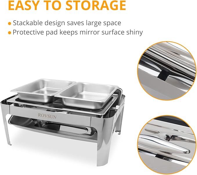 ROVSUN Roll Top Chafing Dish Buffet Set,NSF 9 Quart Rectangular Stainless Steel Chafer for Catering,Buffet Servers and Warmers Set with Glass Window for Wedding, Parties, Banquet, Events,2 Half Size