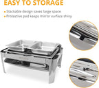 ROVSUN 3 Pack Roll Top Chafing Dish Buffet Set,9 Quart Rectangular NSF Stainless Steel Chafer for Catering,Buffet Servers and Warmers Set with Glass Window for Wedding, Party, Banquet, 2 Half Size