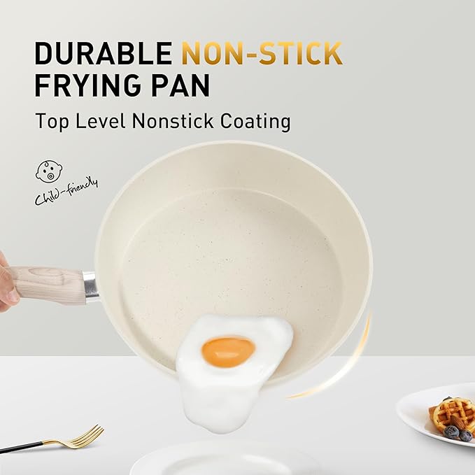 DisDelight Pots and Pans Set Non Stick, Nonstick Induction Granite Kitchen Cookware Sets, Induction Nonstick Granite Cooking Set, Induction Cookware Cooking Pan Set, Pan Sets for Cooking, Cream White