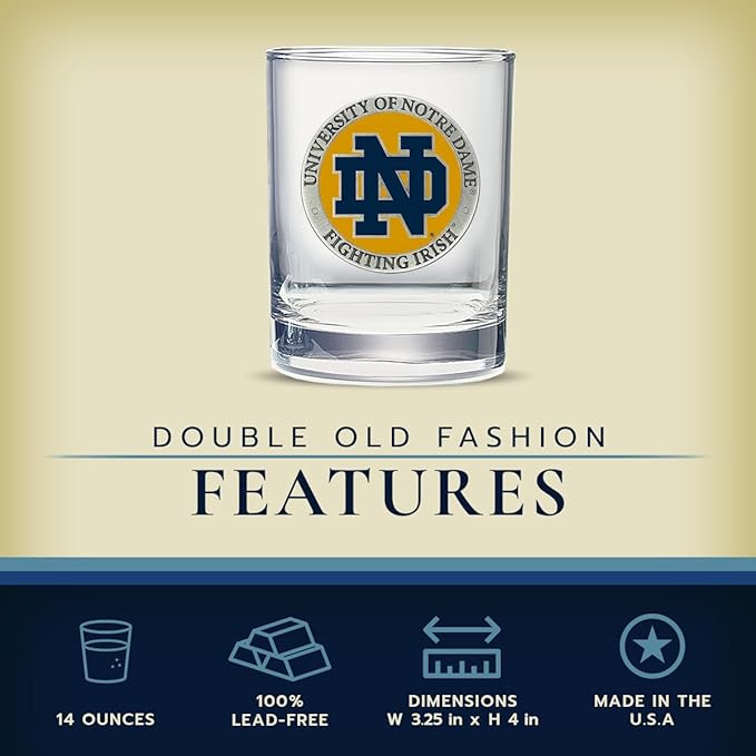 Heritage Pewter Notre Dame Double Old Fashion | Double Rocks Glass 14 OZ for Liquor | Expertly Crafted Pewter Glass