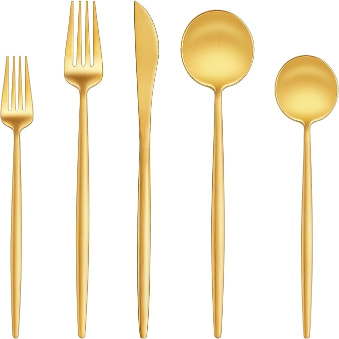 EUIRIO 30-Piece Silverware Set for 6, Stainless Steel Flatware Set Matte Gold, Modern Brushed Thick Cutlery Set with Spoons Forks and Knives, Utensil Sets for Home Kitchen Hotel, Dishwasher Safe