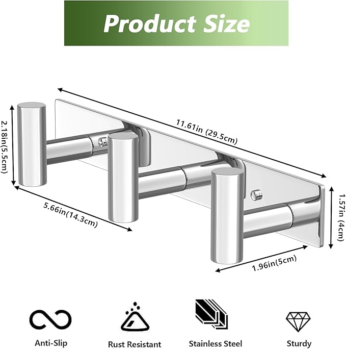 Wall Mounted Coat Rack-3 Hooks, Heavy Duty Stainless Steel Hook Rail for Towel Coat Hat Purse Bag Jacket, Towel Hooks for Entryway Bathroom Kitchen (Glossy 3 Hooks - 1 Pack)