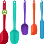 HOTEC Heat Resistant 600℉ Food Grade Silicone Rubber Spatula Set for Baking, Cooking, and Mixing Non Stick Dishwasher Safe BPA-Free Multicolor Set of 5