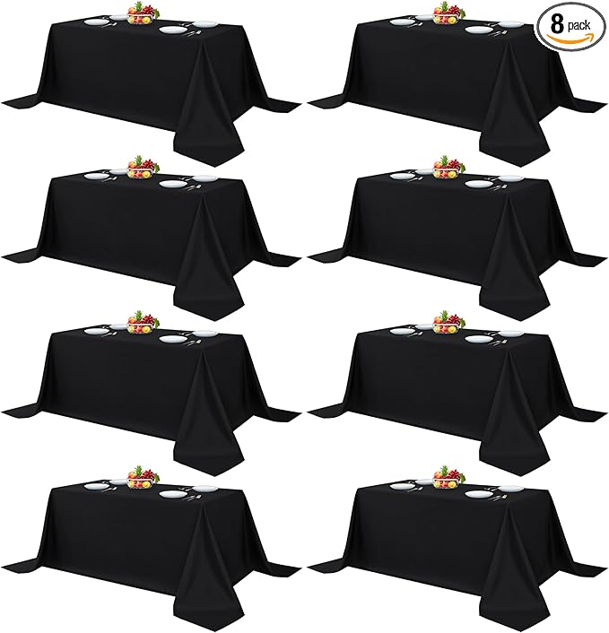 Fitable 8 Pack Rectangle Tablecloths: Stain Resistant Wrinkle Free Circle Table Clothes, Washable Reusable Polyester Table Covers for Wedding Party Birthday Banquet Reception(Black, 90x132 Inch)