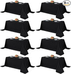 Fitable 8 Pack Rectangle Tablecloths: Stain Resistant Wrinkle Free Circle Table Clothes, Washable Reusable Polyester Table Covers for Wedding Party Birthday Banquet Reception(Black, 90x132 Inch)