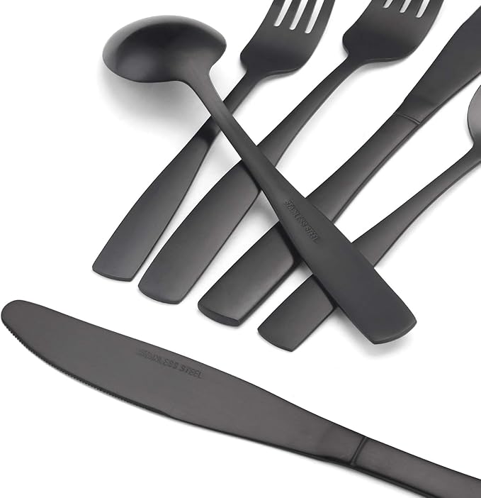 Matte Black Silverware Set, Satin Finish 30-Piece Stainless Steel Flatware set, Tableware Cutlery Set Service for 6, Utensils for Kitchens, Dishwasher Safe