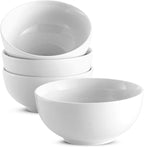 KooK Ceramic Soup Bowls, Cereal Bowl, Microwave, Dishwasher and Freezer Safe, Porcelain Dishes for Pasta, Salad, Oatmeal, Deep Interior, 20 oz, Set of 4, Marshmallow White