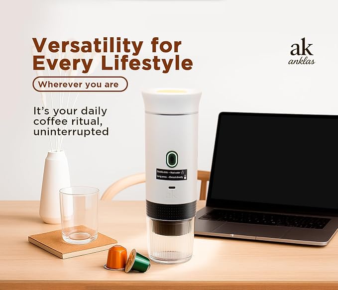 3-in-1 Portable Coffee Maker – Electric Espresso Machine for Travel – Compatible with Ground Coffee, NS & DG Capsules – USB-C Rechargeable Portable Espresso Maker (White)