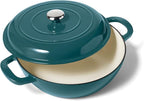 Sur La Table Enameled Cast Iron Deep Braiser, 5 qt, Dark Teal