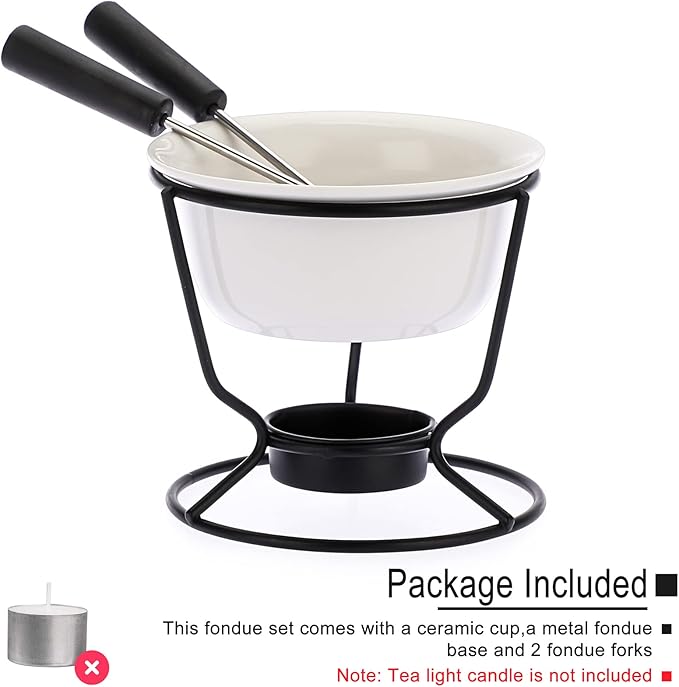 BSTKEY Ceramic Butter Warmer Set, Fondue Pot Melting Pot Set, Melt Hot Pot Round Bowl Set For Cheese Chocolate Butter Caramel, with 2 Dipping Forks