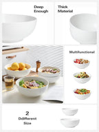 Kanwone Large Serving Bowls - 9.5 inch, 90oz Ceramic Salad Bowls, Fruit Bowls, Pasta, Soup Bowls, Set of 2, Serving Bowls for Entertaining, Microwave and Dishwasher Safe, White