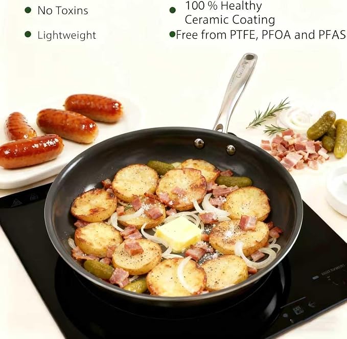 Cookware Set Nonstick Frying Pans, 8,9.5,11 inches Ceramic Non Stick Skillets, Egg Fry Pans for Cooking,PTFE,PFOA,PFAs Free,Oven&Dishwasher Safe,Ash Grey