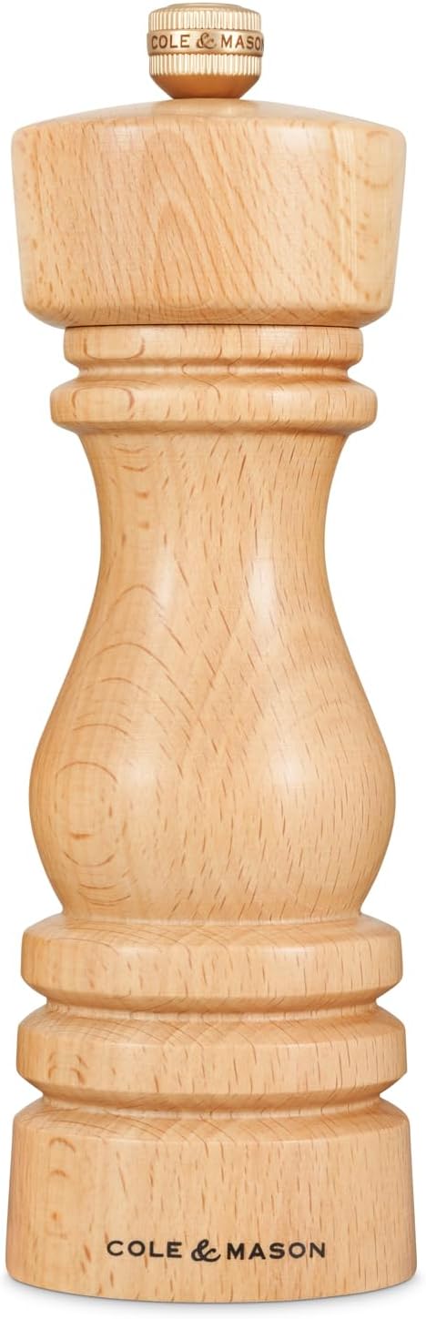 Cole & Mason London Refillable Spice Mill - Kitchen & Home Accessory - Table Salt Grinder - Salt Mill with Ceramic Mechanism - 7", Natural Beech