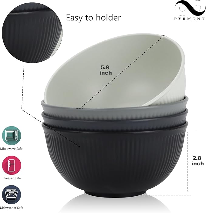 PYRMONT Wheat Straw Bowls - 26 OZ Reusable, Unbreakable Soup & Cereal Bowls, Set of 8, Dishwasher & Microwave Safe, BPA-Free