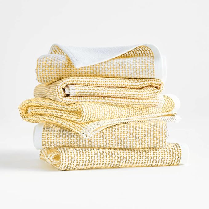 Realm 100% Cotton Dobby Textured Kitchen Dish Cloths | Ochri Yellow 13" x 13" Inch Soft, Plush & Absorbent Quick Drying Dish Towels (6 Pack)