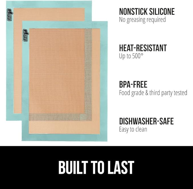 GORILLA GRIP Reusable Nonstick Silicone Baking Mat, 2 Pack, BPA-Free Oven Safe Food Liner, For Cookie Sheets, Toaster Ovens, Easy Clean Kitchen Pastry Mats, 11.75x8.25, Small Quarter Sheet Size, Mint