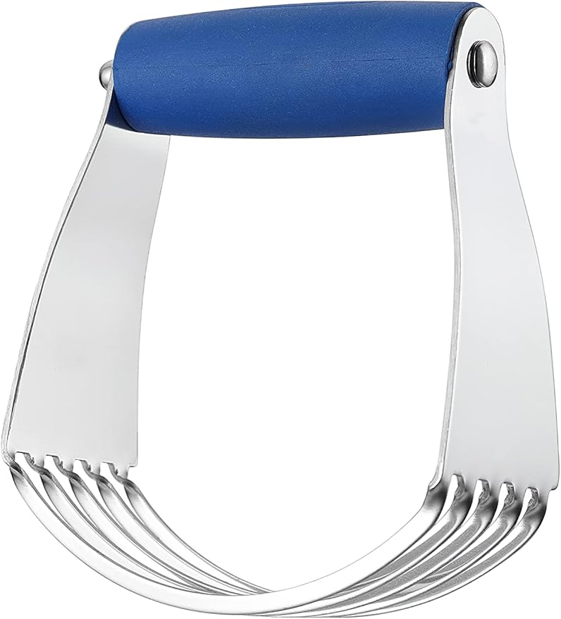 Spring Chef Medium Size Dough Blender For Baking, Dough Cutter Tool, Stainless Steel Puff Pastry Cutter Tool with Soft Grip Handle, Dishwasher Safe Pastry Blender for Easy Mixing - Sapphire